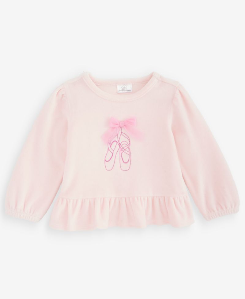 Baby Girls' 3M-24M Mix & Match Long-Sleeve Ballet Slippers Velour Peplum Top