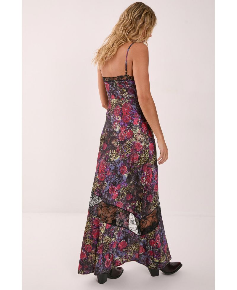 Women's Satin Lace Maxi Slip Dress