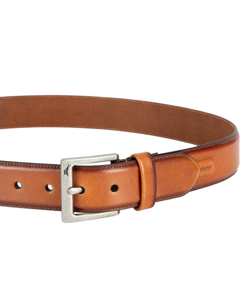 Men's Classic Casual Leather with Burnished Edges Belt