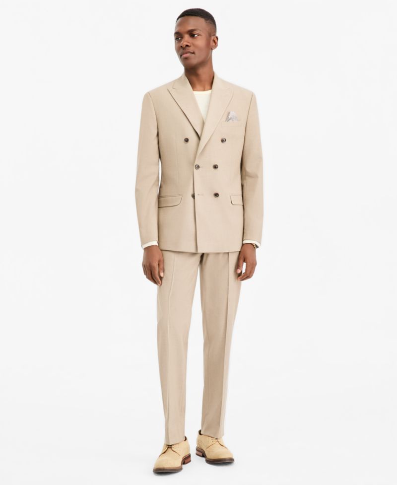 Men's Slim-Fit Tan Solid Double-Breasted Suit Separates