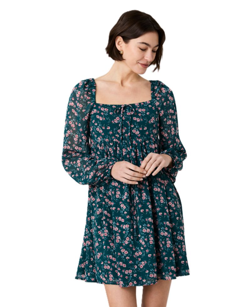 Women's Square Neck Fitted Bodice Flare Mini Dress