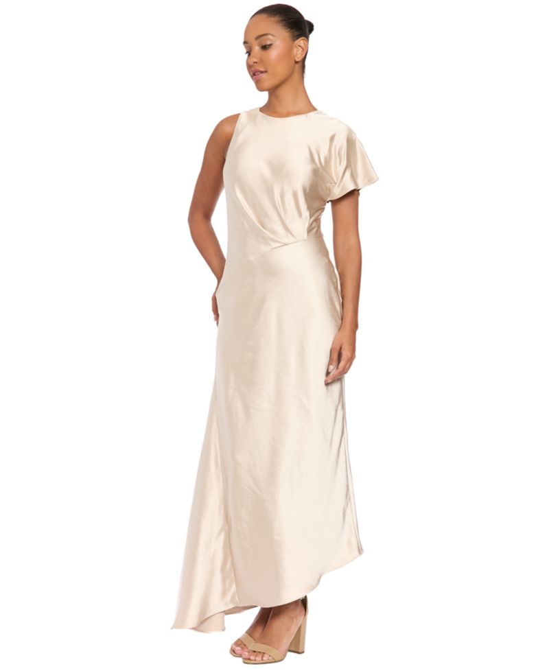 Women's Satin Asymmetrical Short-Sleeve Dress