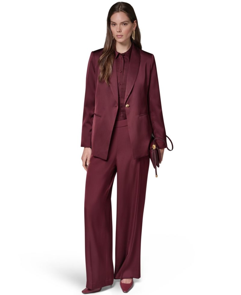 Petite Satin Shawl Lapel Shoulder-Padded Blazer