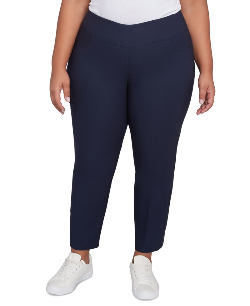 Plus Size Silk Tech Pull-On Ankle Straight-Leg Pants
