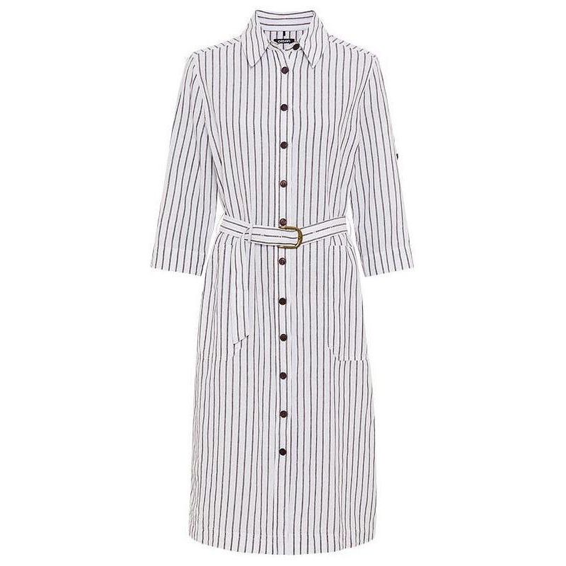 Women's Stripe Midi Linen-Cotton Blend Shirt Dress
