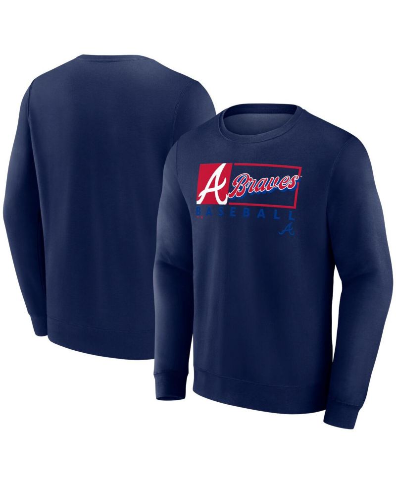 Men's Navy Atlanta Braves Focus Fleece Pullover Sweatshirt