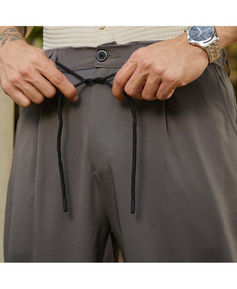 Men's Charcoal Black Straight Pleated Trousers