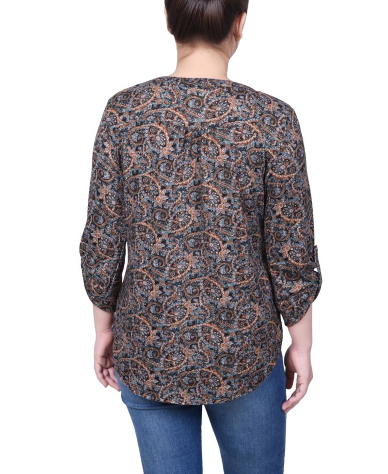 Petite Size 3/4 Roll Sleeve Top