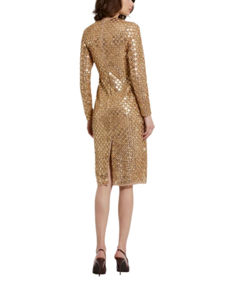 Women's Beaded Georgette Long Sleeve Fitted Midi Dress