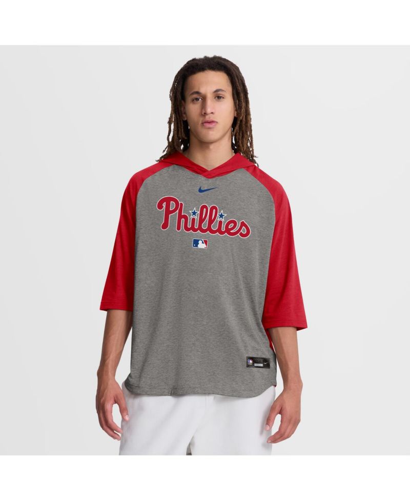 Men's Red Philadelphia Phillies Authentic Collection Flux Dri-FIT Raglan 3/4-Sleeve Hooded T-Shirt