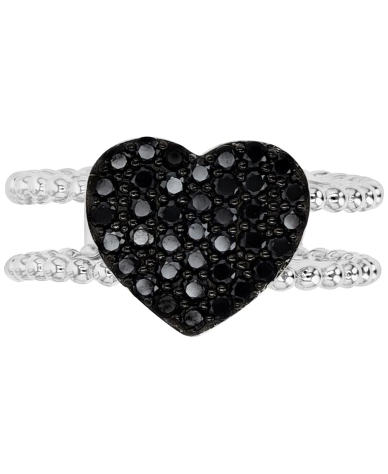 Black Spinel Heart Double Band Ring (3/4 ct. t.w.) in Sterling Silver