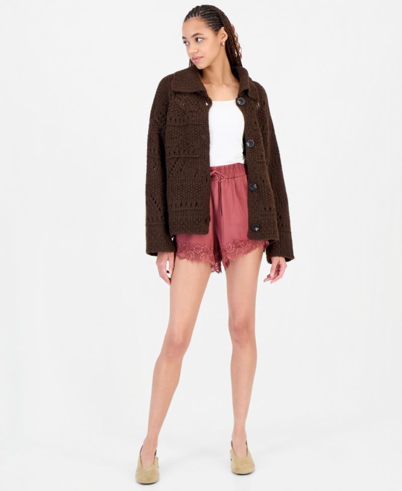 Petite Pointelle Button-Front Cardigan