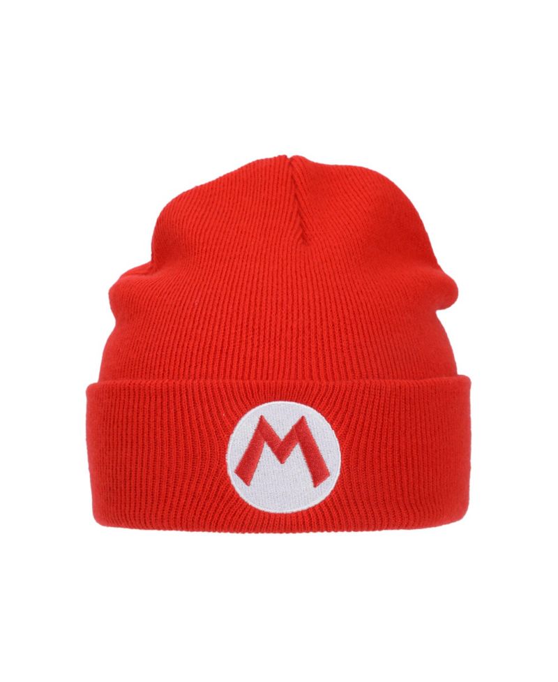 Men's Embroidered M Logo On Red Cuff Beanie
