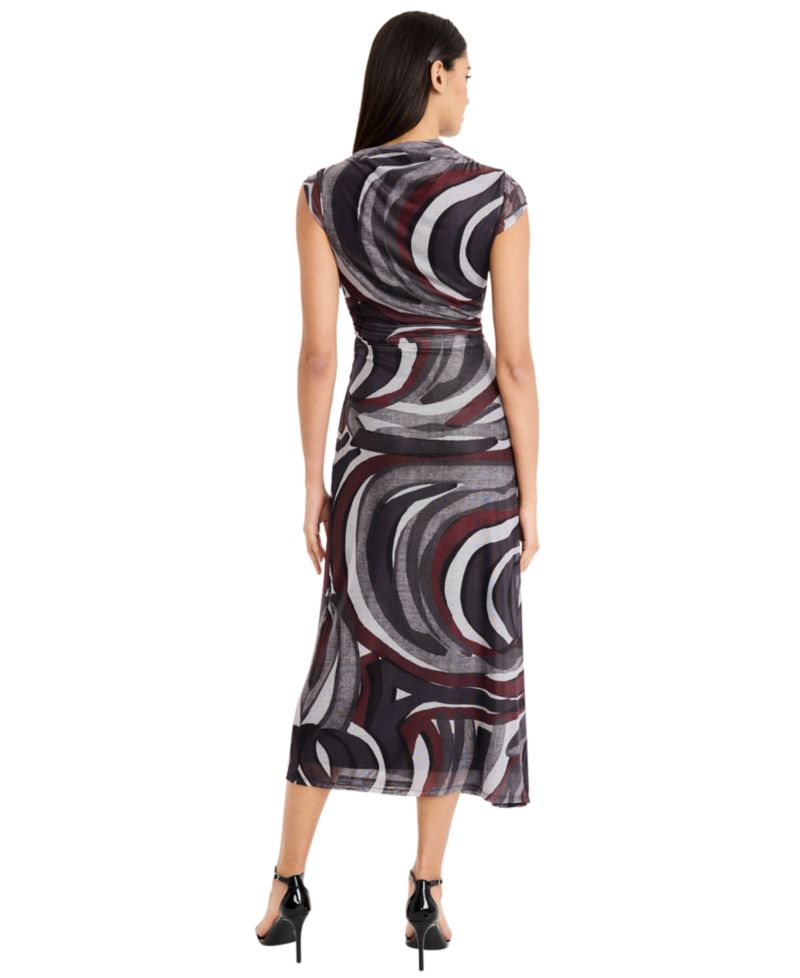 Women's Ruched-Waist Cap-Sleeve Maxi Dress