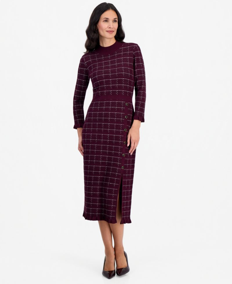 Petite Plaid Mock Neck Long-Sleeve Sweater Dress