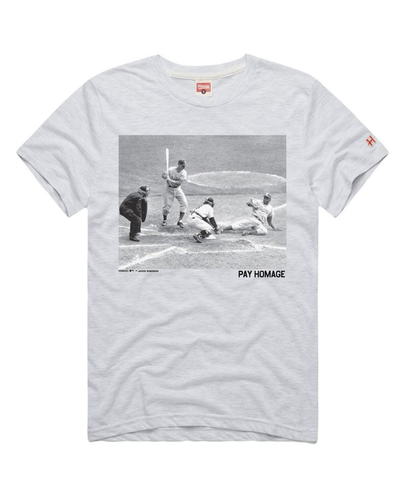 Men's Jackie Robinson Ash Brooklyn Dodgers Cooperstown Collection Pay Homage Player Graphic Tri-Blend T-Shirt