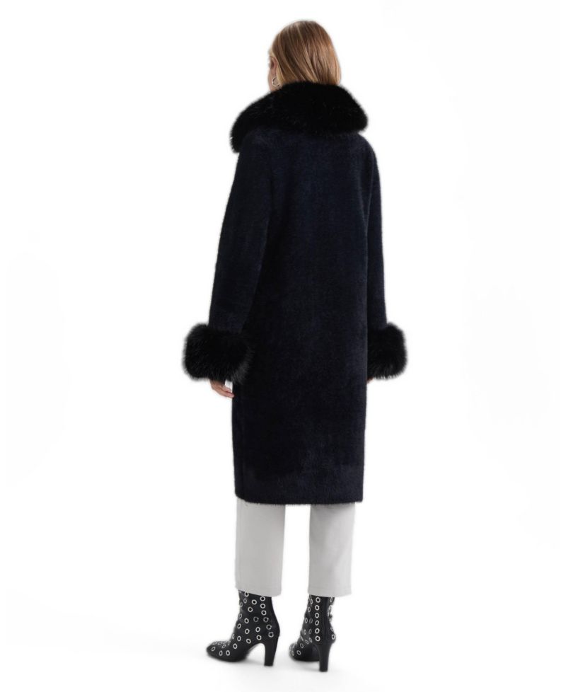 Women's Longline Coatigan with Removable Faux Fur Collar and Cuffs