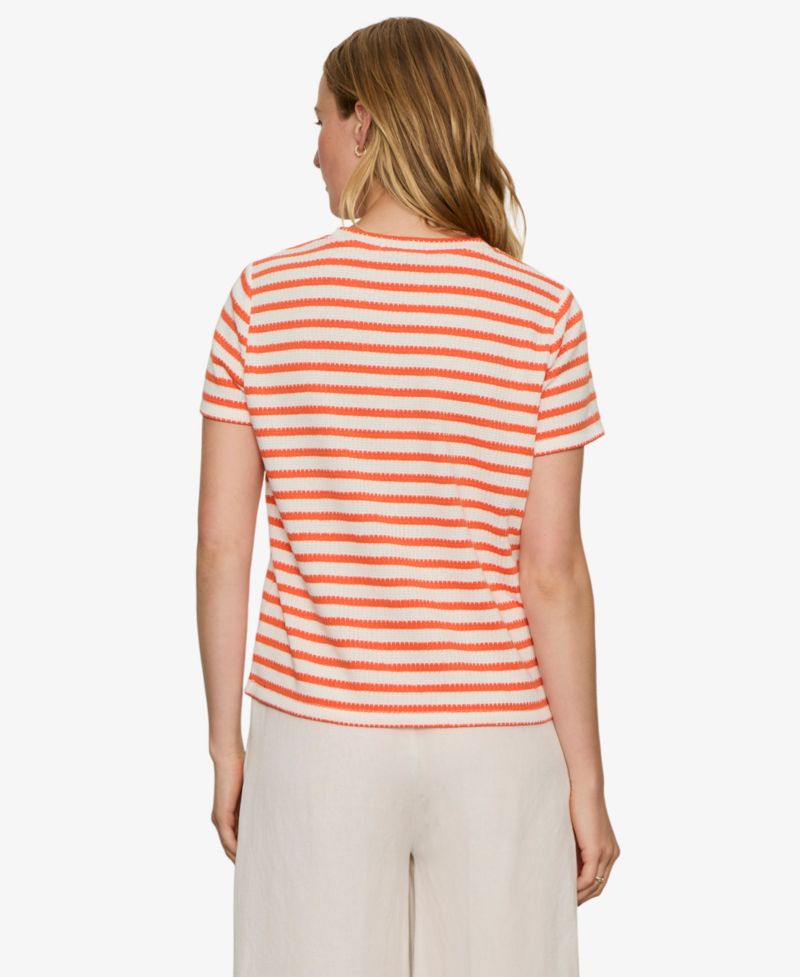 Petite Striped Crewneck Textured T-Shirt