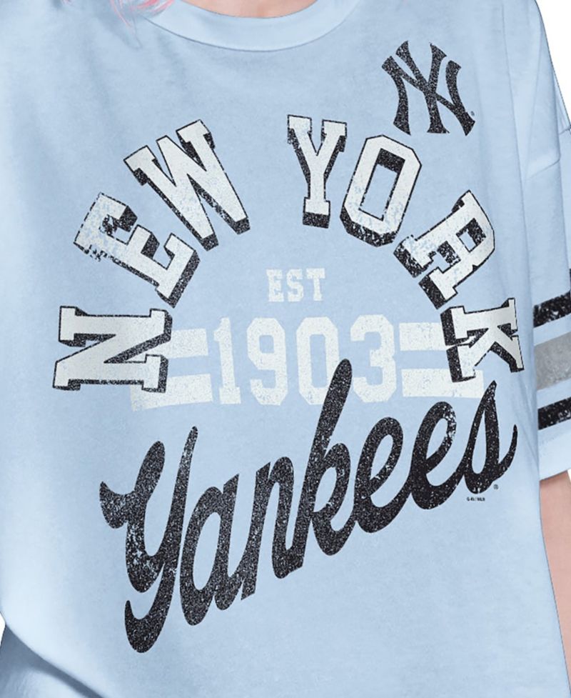 Women's Light Blue New York Yankees Cropped Hurry Up Offense T-Shirt