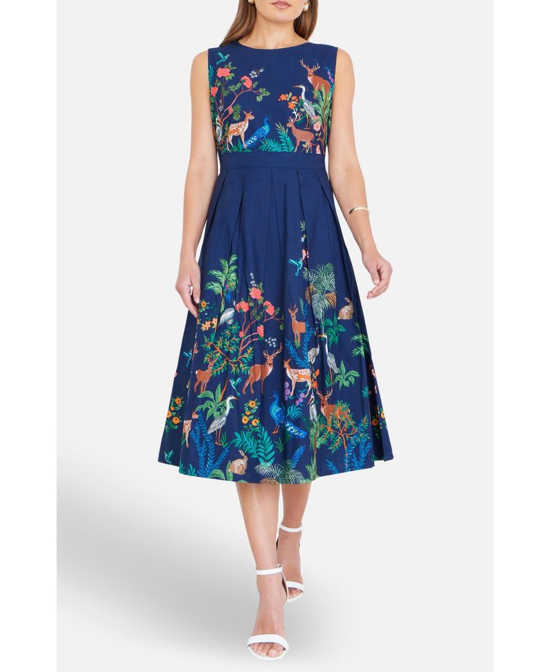 Women's Animal Print Cotton Midi Skater Dress