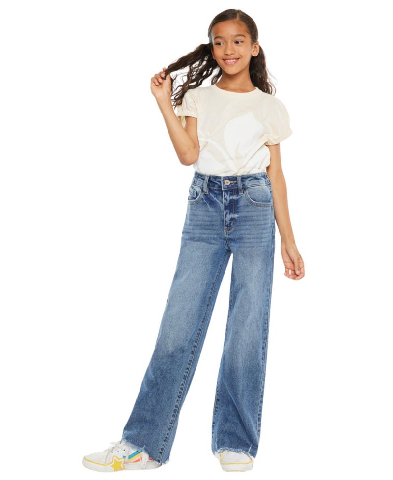 Girl's Kitty High Rise Slim Wide Leg Hem Detail Jeans