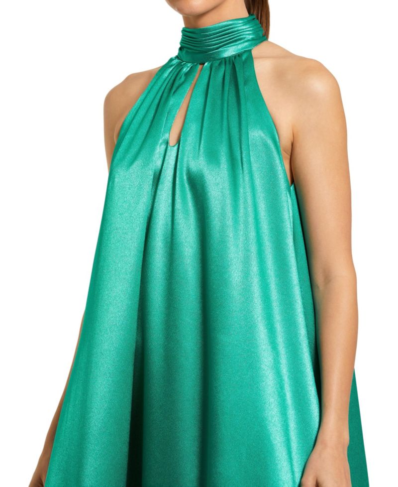 Women's Sleeveless Halter Neck Satin High-Low Gown