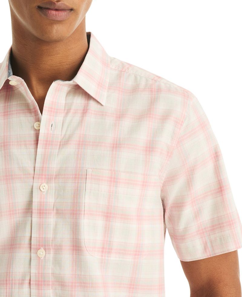 Men's Short-Sleeve 100% Cotton Plaid Collared Shirt