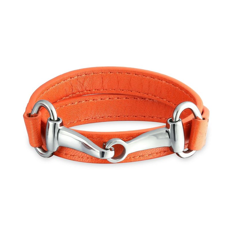 Genuine Leather Brown Gold Tone Equestrian Snaffle Horse Bit Wrap Bracelet