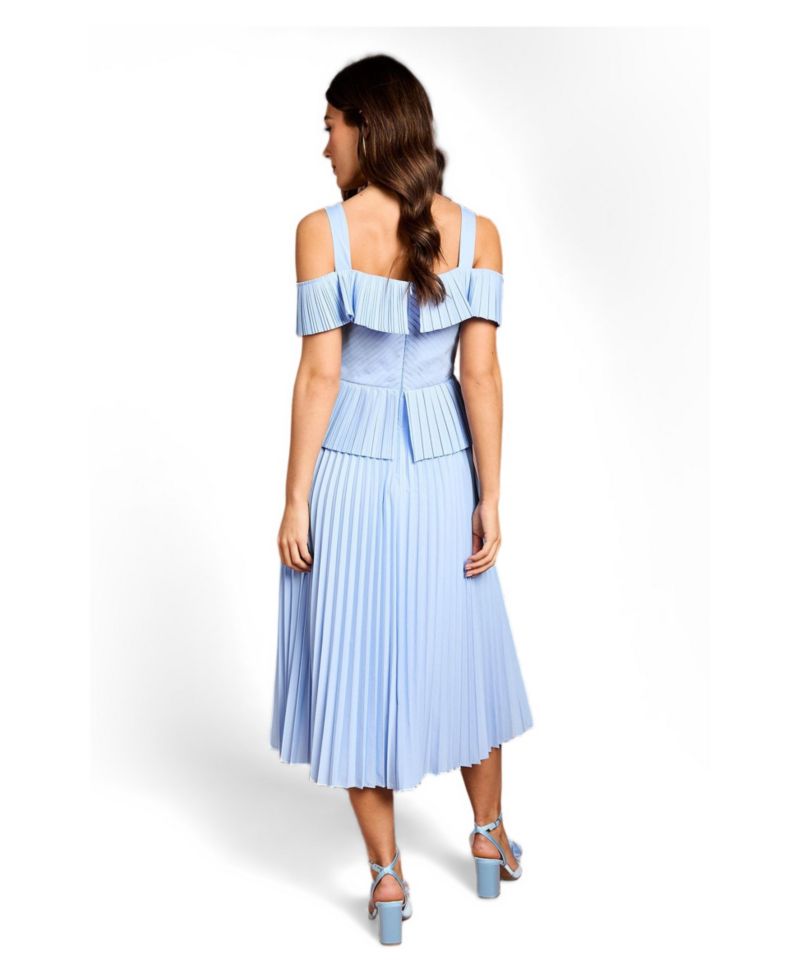 Women's Pleated V-Neck Midi Dress