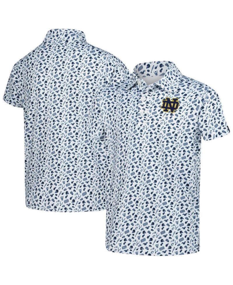 Big Boys and Girls White Notre Dame Fighting Irish Tom Allover Print Performance Polo Shirt