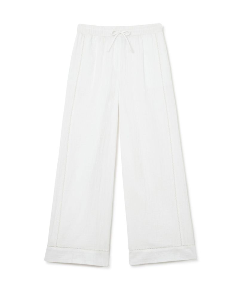 Women's Rue Cotton Cheesecloth Wide-Leg Drawstring Ladder-Stitch Pants
