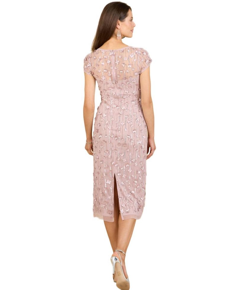 Women's 3D Applique Midi Dress with Cap Sleeves
