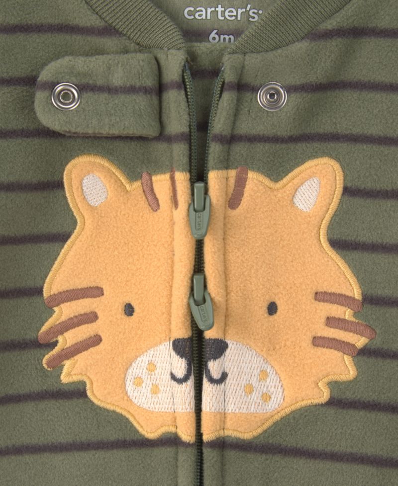 Baby Boys' Tiger-Striped 2-Way Zip Long-Sleeve Fleece Sleep & Play Pajamas