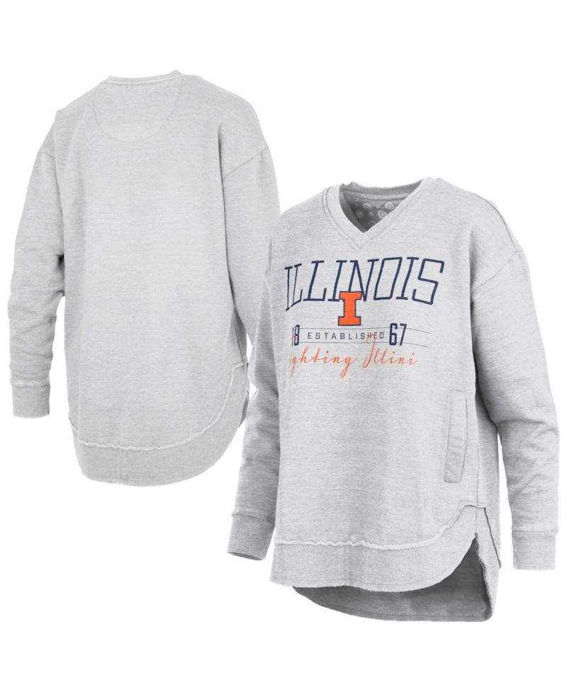 Women's Heather Gray Illinois Fighting Illini Marcus East Hall Poncho V-Neck Sweatshirt
