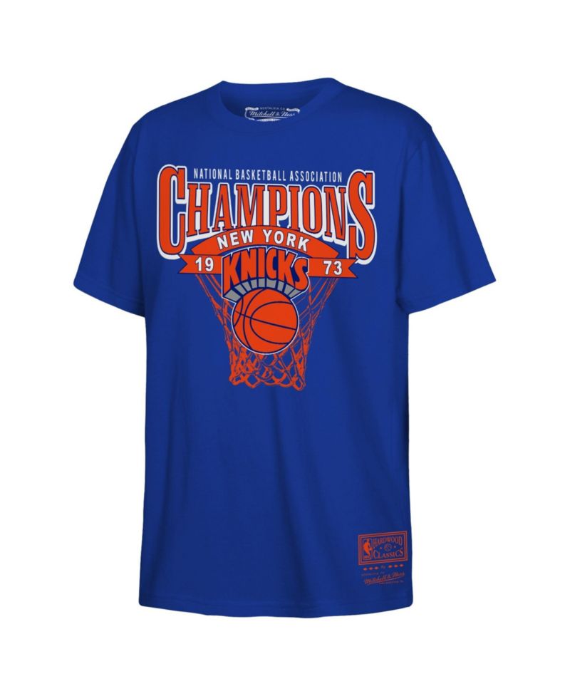 Big Boys and Girls Mitchell Ness Blue New York Knicks 1973 NBA Champions T-Shirt