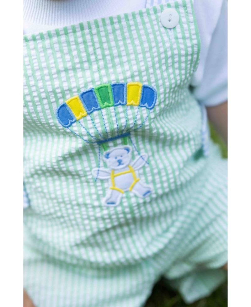 Baby Boy Seersucker Shortall With Parachute Bear