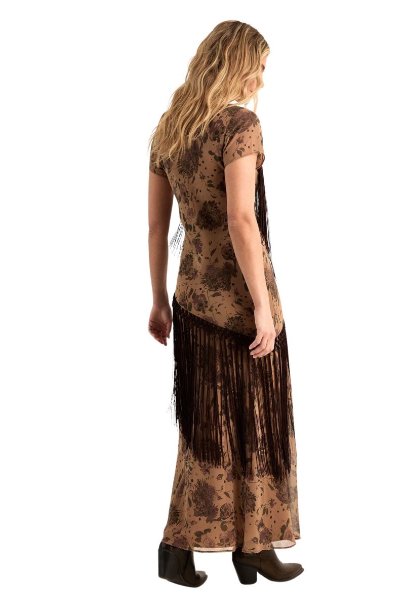 Women's Floral Chiffon Fringe Maxi Dress