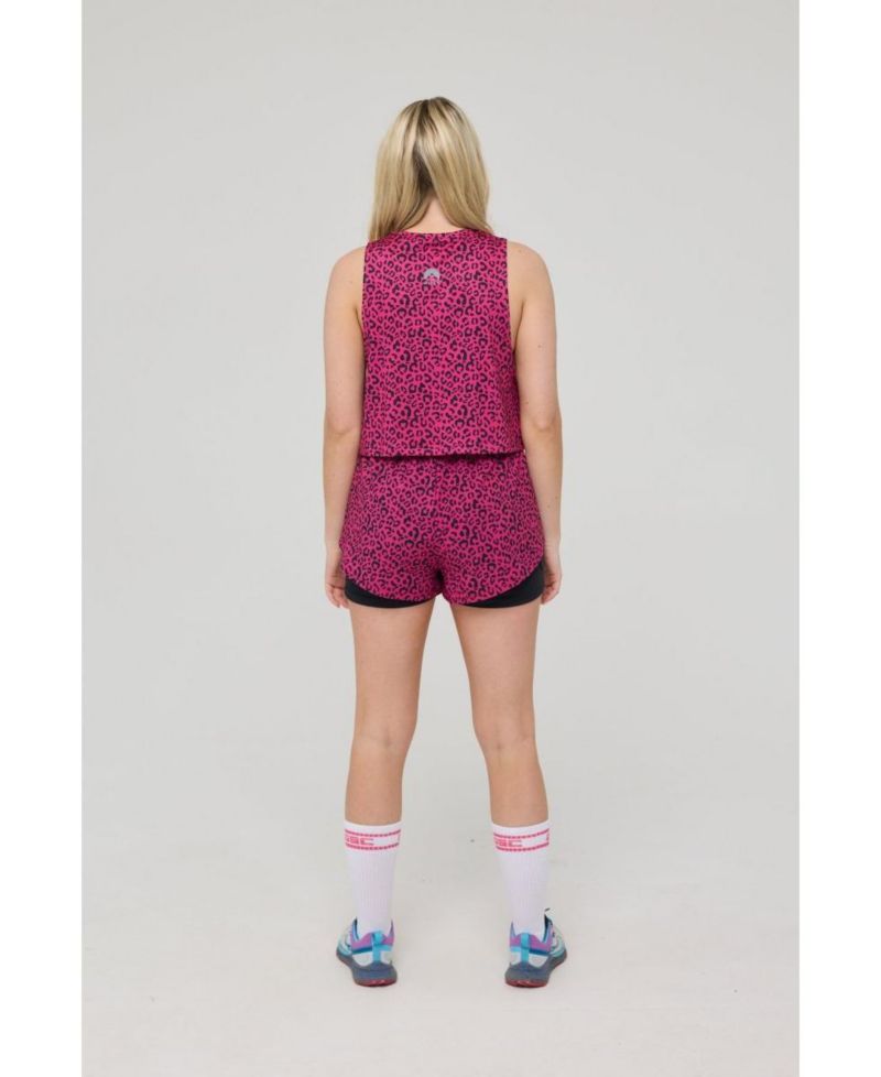 Women's Infinite Cropped Tank Top - Pink Leopard