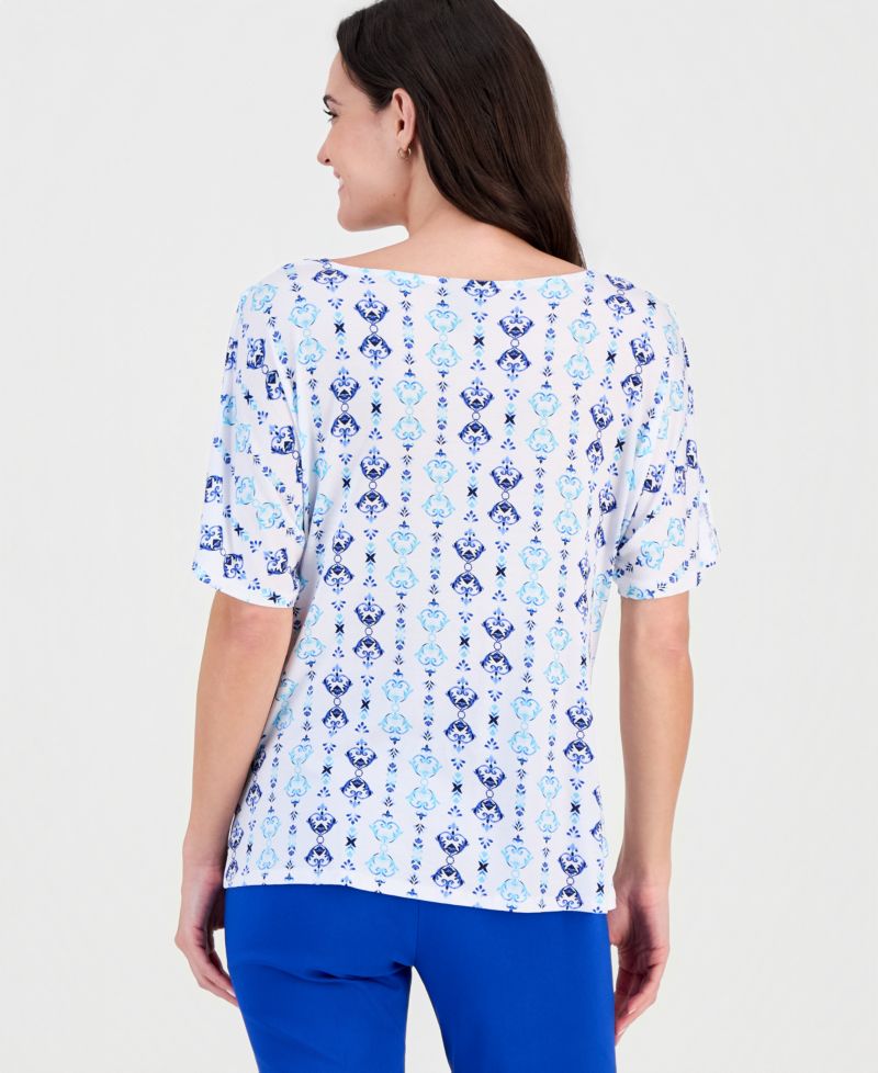 Women's Printed Cowl-Neck Knit Top