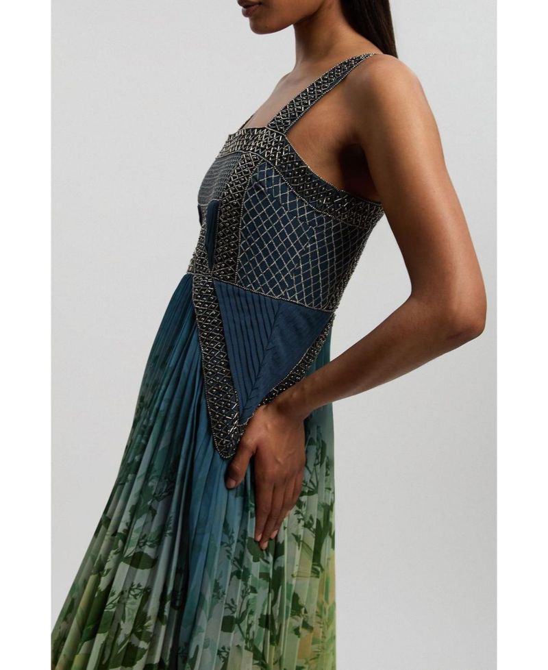 Women's Embellished Pleated Maxi Dress