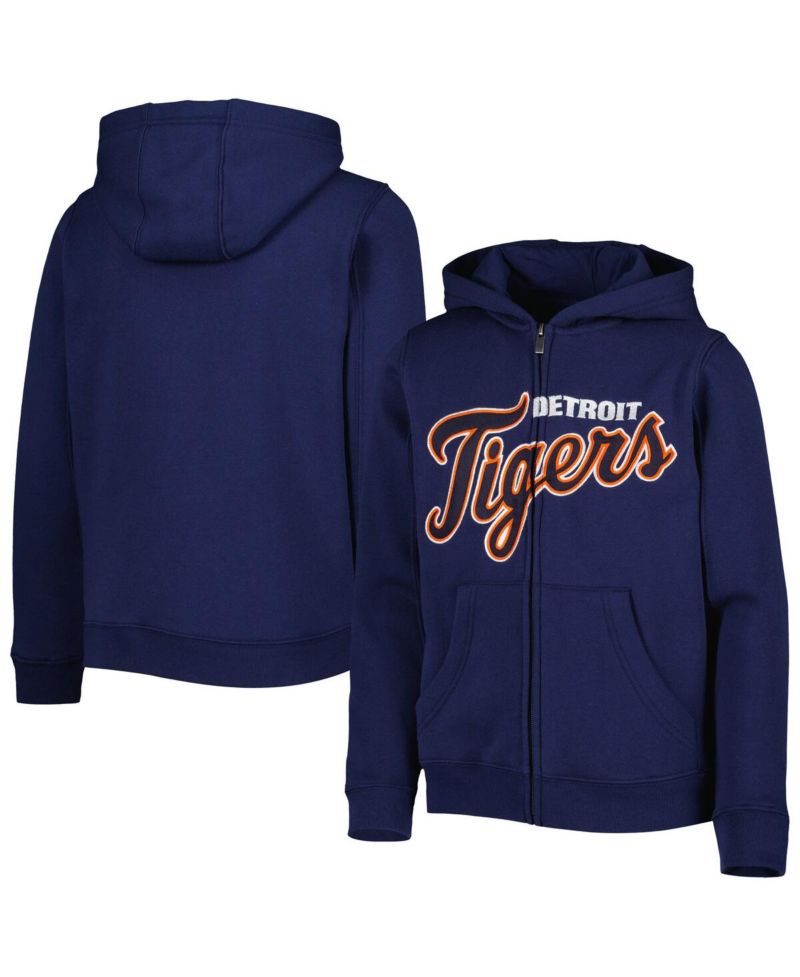 Big Boys and Girls Navy Detroit Tigers Wordmark Full-Zip Fleece Hoodie