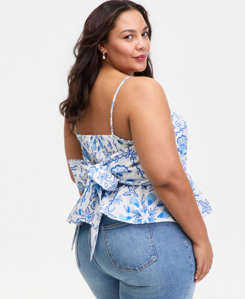 Plus Cotton Peplum Tie-Back Tank Top