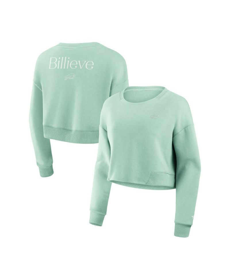 Women's Mint Buffalo Bills Studio Tri-Blend Cropped Pullover Sweatshirt