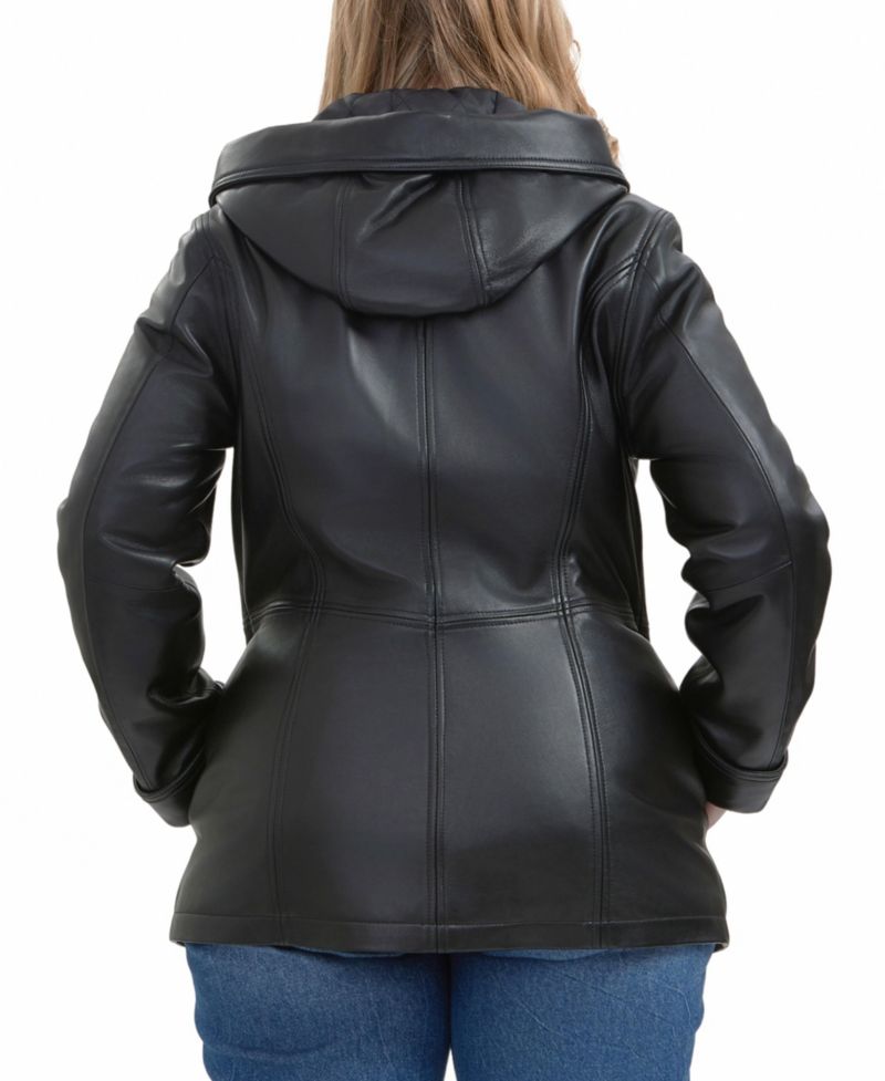 Plus Size Cara Hooded Leather Coat