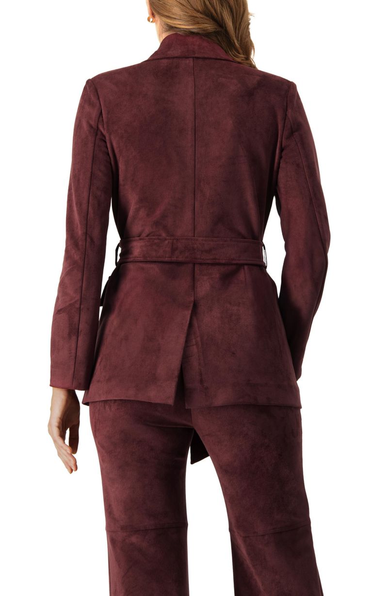 Women's Faux-Suede Blazer with Waist Tie