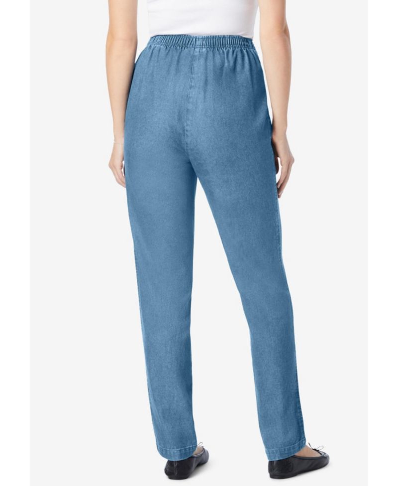 Petite Within Straight-Leg All-Cotton Denim Pull-On 7-Day Elastic-Waist Jeans