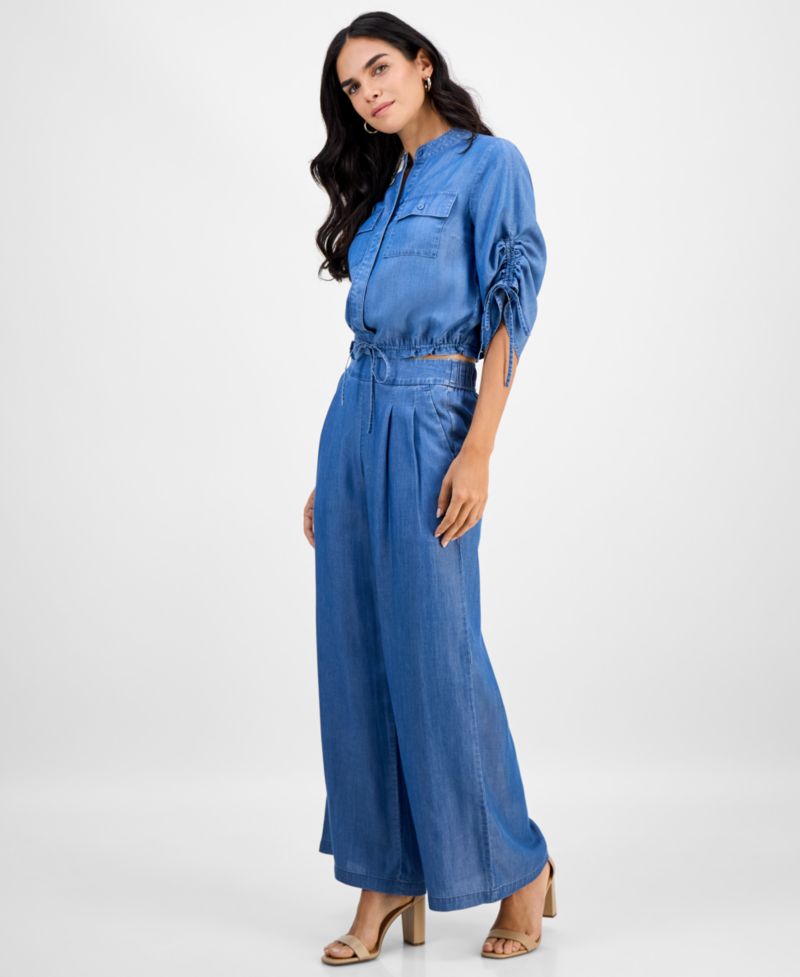Petite Button-Front Chambray Shirt