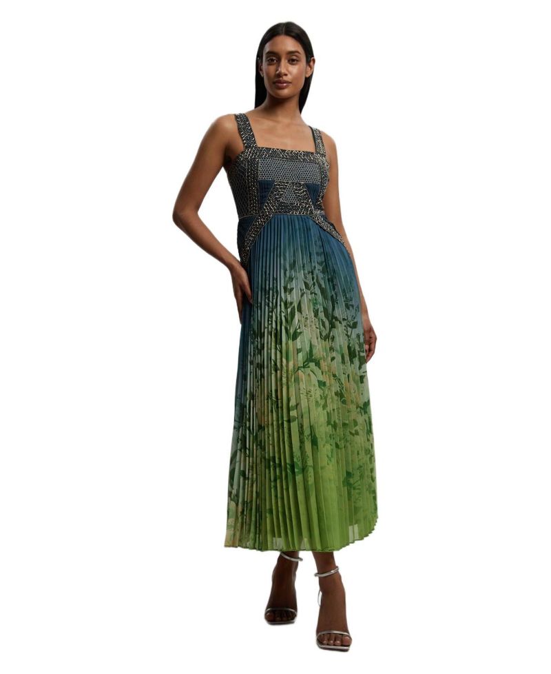 Women's Embellished Pleated Maxi Dress