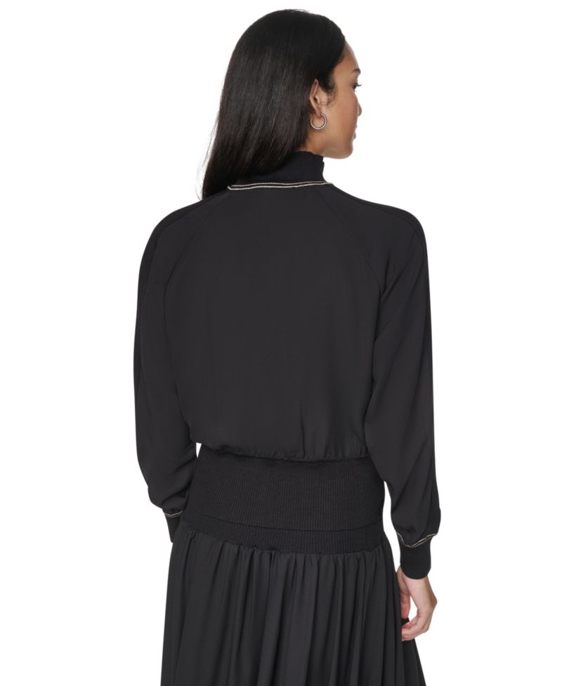 Women's Lightweight Mixed-Media Contrast-Stitch Jacket