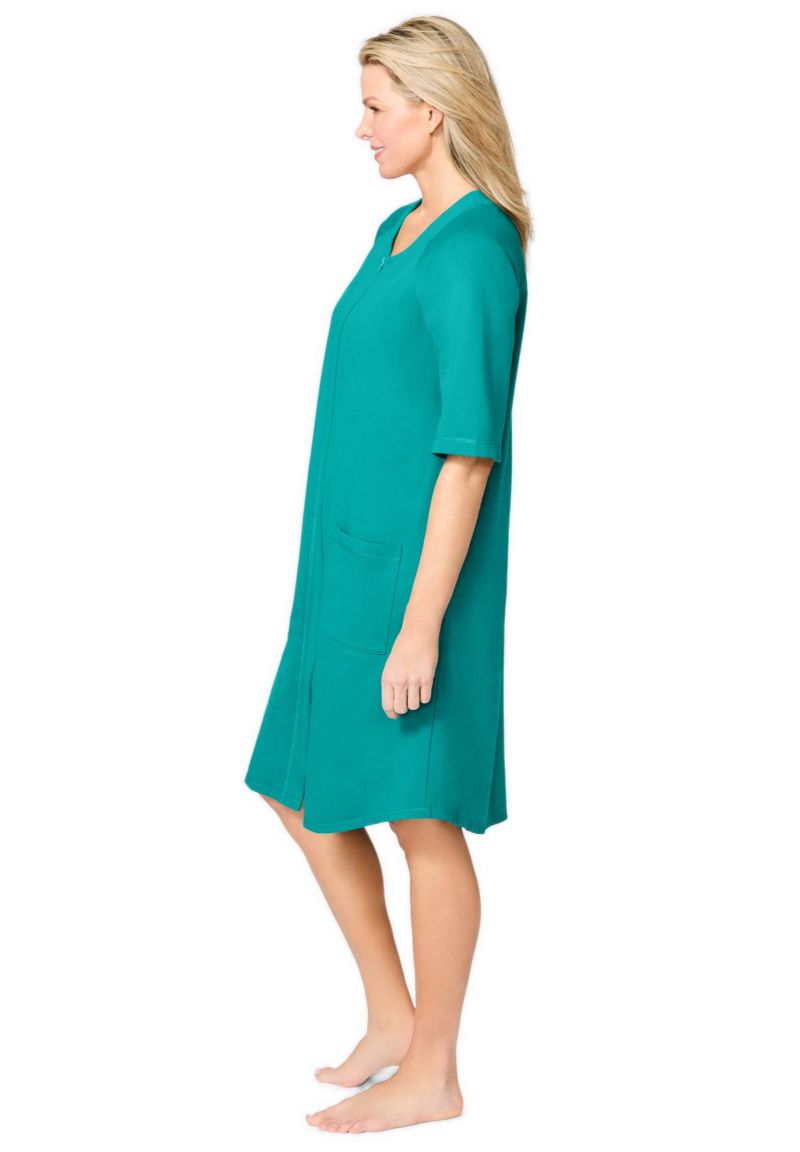 Women's Short Zip-Front Robe in French Terry